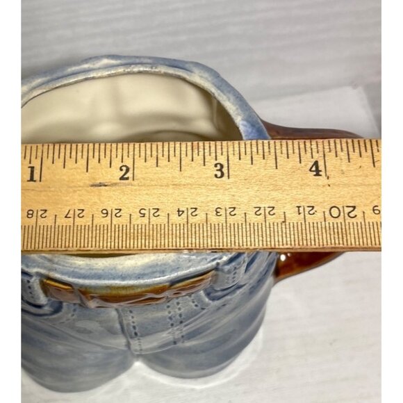 Vtg  Jeans Shaped Mug Planter Belt Handle 1977 By RON Molds Blue & Brown - Picture 8 of 9